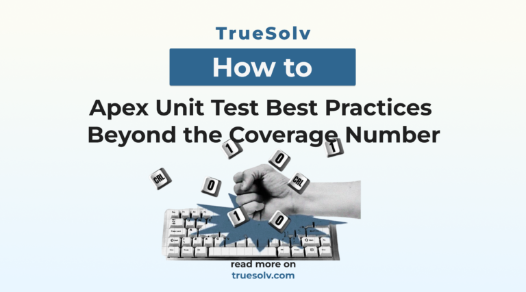 Apex unit test code example showing assertions, bulk data, and a CI pipeline running tests before deploy